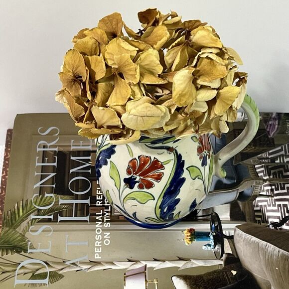 Vintage Floral Italian Ceramic Bud Vase With Handle Multi Flowers Artist Signed - Picture 5 of 16